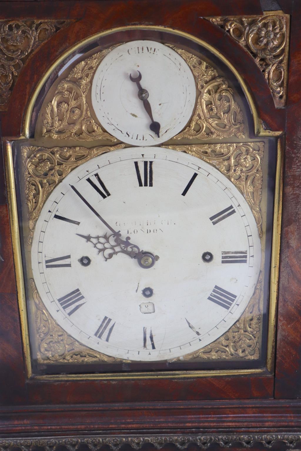 Goodrich of London. A George III ormolu mounted mahogany repeating chiming bracket clock, height 21in.